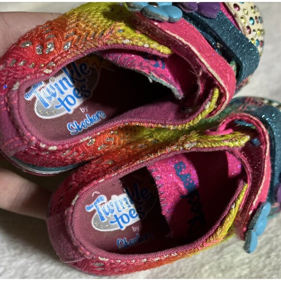 Twinkle Toes Skechers Toddler Size 5 Glitter Hook Loop Light-Up Shoes - Picture 6 of 9